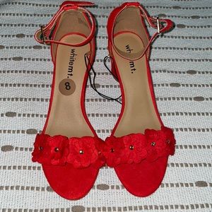 White Mt. Size 8 Red Floral Heels